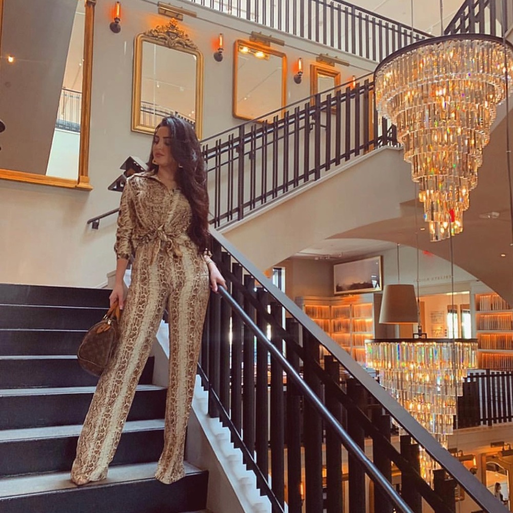 Brown Snake Print Wide Leg Pants